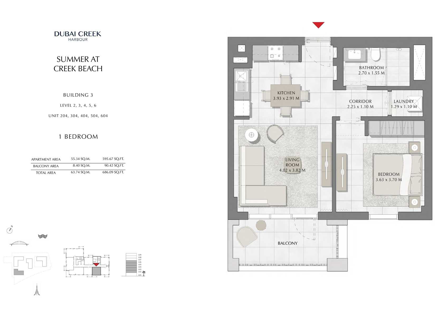 1 Br Building 3 Level-2-3-4-5-6 Unit-204-304-404-504-604, Size 686 Sq Ft